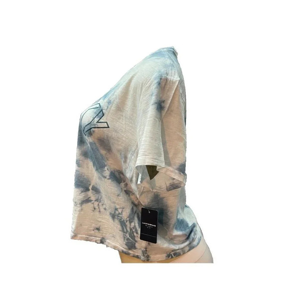 Lucky Brand L Blue Tie-Dye Logo Name Graphic Cotton Short Sleeve Crop Tee - Picture 5 of 6